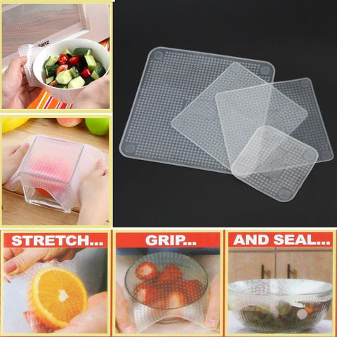 4 PCS REUSABLE STRETCHABLE SILICONE FOOD WRAPS 4 PCS REUSABLE STRETCHABLE SILICONE FOOD WRAPS